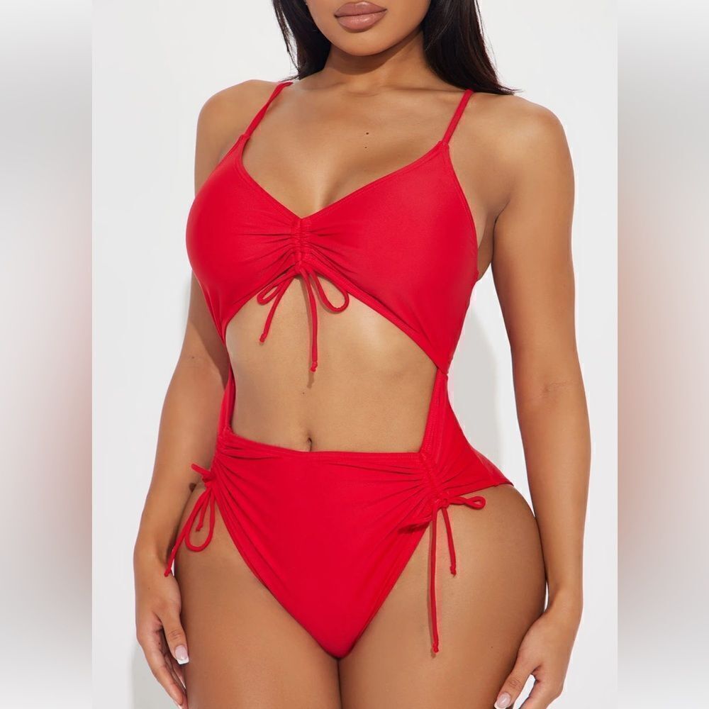 Emery Cut Out 1 Piece Swimsuit Red- Size Small